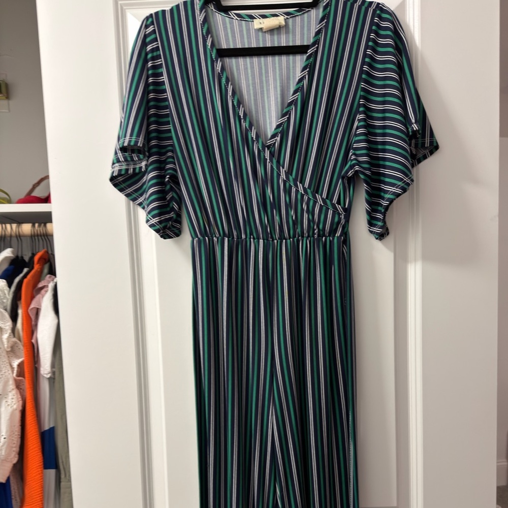 Striped V-Neck Wrap Dress